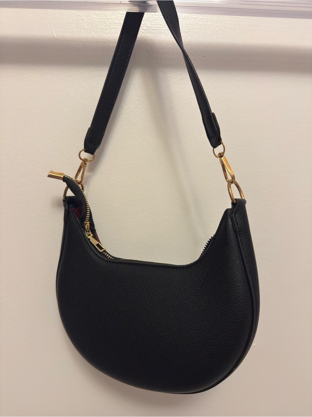 Others Follow Black Crescent Shoulder Bag with Gold-Tone Hardware
